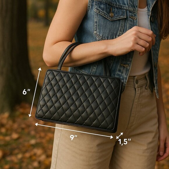 Rare Vintage Judith Leiber Quilted Black Leather Top Handle Bag Collector Item - Picture 13 of 15